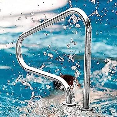 Imagem de Trilho de mão de segurança para piscina Corrimão de segurança resistente para piscina Trilho de aço inoxidável 304 para escada para piscina Trilho de mão com capa azul