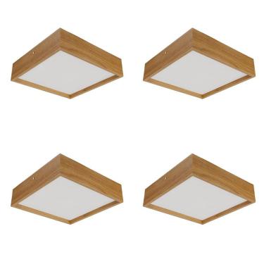 Imagem de Kit 4 Luminárias Plafon Madeira Freijó Quadrado 50cm
