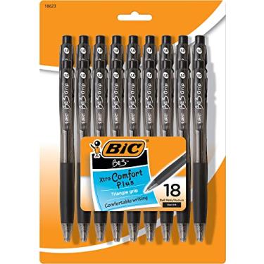 Imagem de BIC Caneta esferográfica retrátil BU3, ponta média (1,0 mm), preta, retração lateral para maior conveniência, 18 unidades