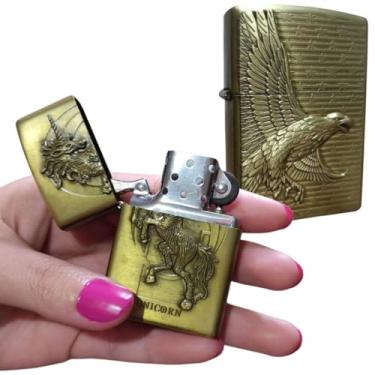 Imagem de Isqueiro Metal Vintage Luxo Recarregável Fluído Ouro Estilo Antigo Dourado Desenhos - 1Care
