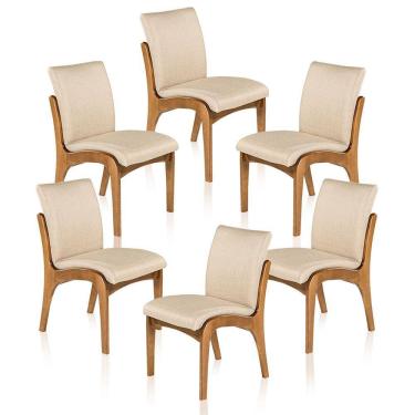 Imagem de Kit 6 Cadeiras de Jantar Estofada Lisboa 90 x 52 Cm Madeira Maciça Imbuia Linho Bege M58 - RMI