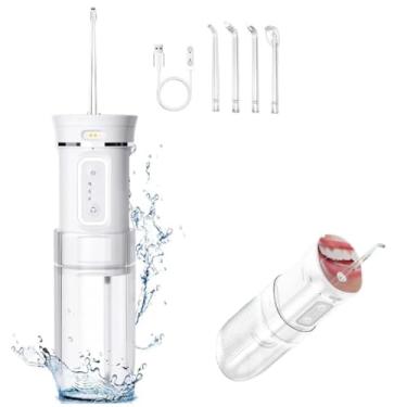Imagem de Mini Portable Water Flosser Oral Irrigator Cordless (sem fio), 4 bicos, Flosser de água recarregável para uso doméstico e em viagens, à prova de água IPX7. (Branco)