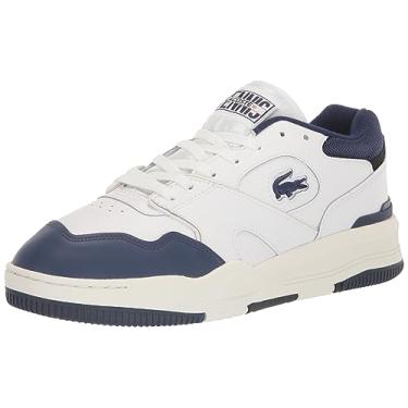 Imagem de Lacoste Tênis masculino de couro Lineshot Mesh Collar, Branco/Nvy, 42