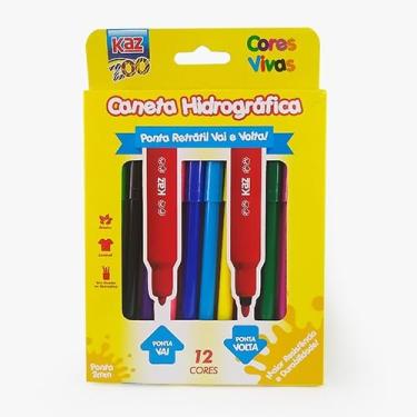 Imagem de Canetinha Hidrográfica Lavável Ponta retrátil Vai e Vem 2 mm 12 cores Vivas Kaz