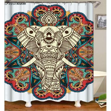 Imagem de Cortinas de chuveiro de elefante com ganchos Cortina de banheiro Elephan