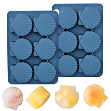 Imagem de Bandejas de cubo de gelo de silicone para freezer, 2 conjuntos de moldes de cubos de gelo com tampa removível Molde de concha de silicone para concha do mar, molde de resina epóxi, ferramentas de