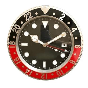 Imagem de Relógio de parede de luxo design arte metálica grande relógios de parede luminosos digitais baratos relógio de parede decoração de sala de estar relógio de parede (cor: preto vermelho, tamanho: 34 cm