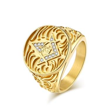 Imagem de HETIMXIA Anel maçônico de zircônia cúbica para homens, aço inoxidável 316, estilo anel, joias com gelo, punk hip hop, anel de metal pesado, moda masculina, presente de dia dos pais, presente de joias