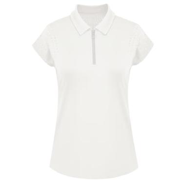 Imagem de JACK SMITH Camisa polo feminina de golfe com manga curta, ajuste seco, UPF50+, leve, para treino, P-2GG, Marfim, M