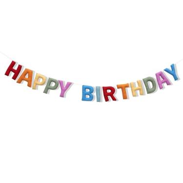 Imagem de Faixa de tecido de feltro de feliz aniversário - Guirlanda de aniversário arco-íris, decoração para festa de manto, decoração de festa de aniversário infantil, adereços para fotos