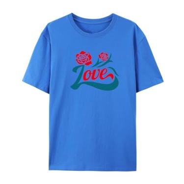 Imagem de Camiseta com estampa rosa para homens e mulheres Love Funny Graphic Shirt for Friends Love, Azul, G