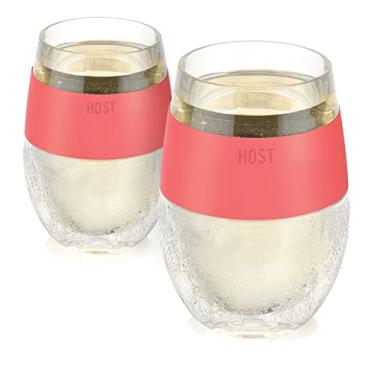 Imagem de Conjunto de 2 copos térmicos HOST de parede dupla congelável para vinho tinto e branco, 250 ml, coral