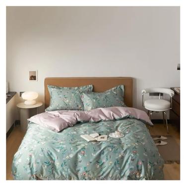 Imagem de Jogo de cama com estampa de folhas rústicas de algodão queen size king size lençol e capa de edredom (9 200 x 230 cm)