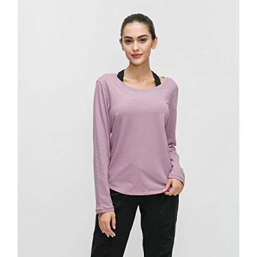 Imagem de Moletom de algodão puro secagem rápida roupas de ioga casual solto oco respirável esportes fitness camiseta feminina outono e inverno, roxo, 12