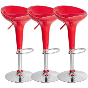 Imagem de Kit 03 Un Banquetas Giratória Alta Cozinha Americana Bar Balcão Tulipa Lotus Assento Abs (Vermelha)
