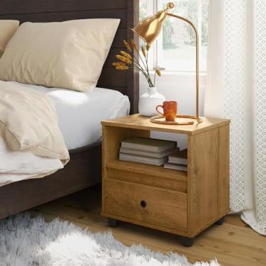 Imagem de Mesa de Cabeceira Box Estilo Retrô Com Gaveta Organizadora e Nicho Decoração Canto Lateral de Cama - Quarteto Móveis (FREIJÓ)