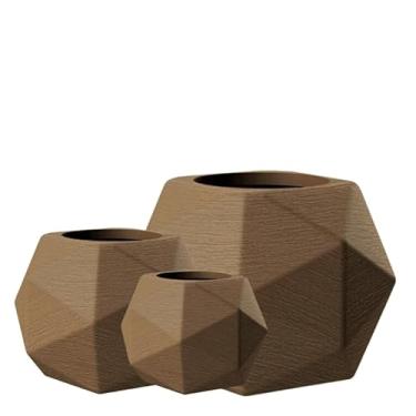 Imagem de JOGO DE 3 VASOS PARA PLANTAS ESFERA DIAMANTE DECORAÇÃO LUXO EM POLIETILENO (MARROM)