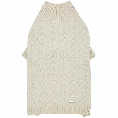 Imagem de Blueberry Pet Suéter clássico de tricô felpudo para cães, pulôver de Natal com gola rolê em marfim, comprimento das costas 25,4 cm, supermacio, lavável na máquina