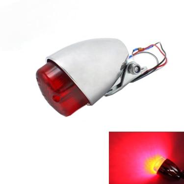 Imagem de FUKWUNTO Luz traseira de motocicleta retrô LED vermelha luz de freio placa de carro luz traseira traseira para ATV Cafe Racer Bobber Chopper (prata)