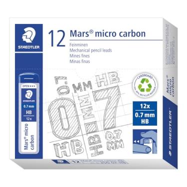 Imagem de STAEDTLER Recargas de lapiseira Mars Micro Carbon, tubo de 12 0,7 mm, pacote com 12 tubos, grafite de ponta média HB, 250 07-HB