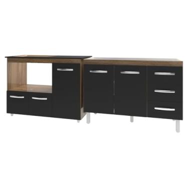 Imagem de Mobília Decor, Armário Cozinha Balcão Gabinete de Pia 120 cm Bruna e Balcão Alana para Fogão Cooktop 4 Bocas e Forno Savana Preto