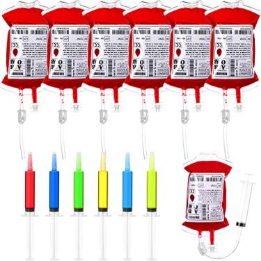 Imagem de 24 pacotes de saco de sangue de Halloween para bebidas IV bolsa para sangue vivo reutilizável bolsa de bebida 11,8 ml ml e seringa para baile de máscaras de vampiro zumbi suprimentos para festa de