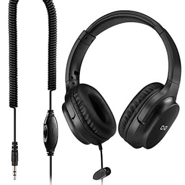 Imagem de C G CHANGEEK Fones de ouvido com cabo extra longo para TV e PC com controle de volume, extensão de 5,5 m, cabo espiral de mola de extensão de 5,5 m, áudio auxiliar universal de 3,5 mm, fone de ouvido