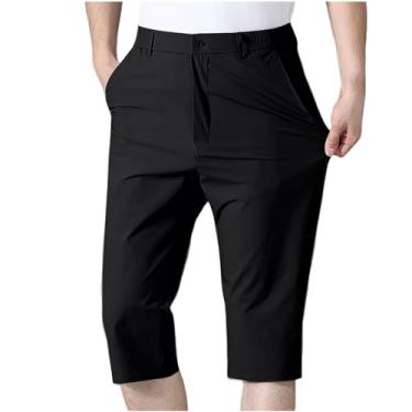 Imagem de Calça cargo masculina cropped com bolsos, folgada, leve, calça de praia, verão, ao ar livre, Preto, GG