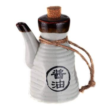 Imagem de Happy Sales, Dispensador de óleo de cerâmica estilo japonês, dispensador de vinagre ponzu, dispensador de molho de soja Shoyu com rolha de cortiça, 207 ml (caligrafia de jade)