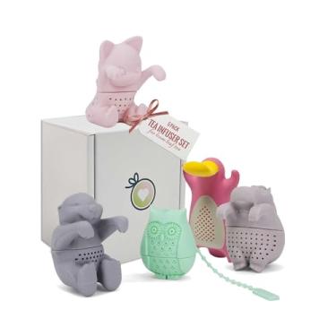Imagem de Infusor de chá para chá de folhas soltas – coador de silicone para animais par-chá, um presente divertido e ideal para amantes de chá, amigos e família, conjunto com 5 folhas soltas e íngremes em