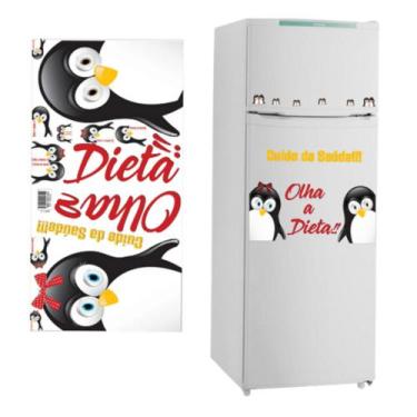 Imagem de Adesivo Decorativo para Geladeira Móveis Paredes Pinguim Saúde Dieta -