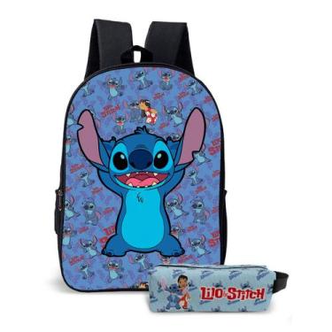 Imagem de Kit Mochila e o estojo Escolar Masculino Feminino Stitch Volta às Aula