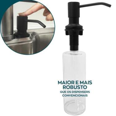 Imagem de Porta Detergente Dosador Preto Fosco Inox 304 Embutir Pia 500ml Porta 