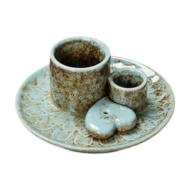 Imagem de Ioensy Suporte de cerâmica Sage Censer Cinzeiro Queimador de incenso Porta-velas para sala de estar Lareira Incenso Vara de mesa, Azul