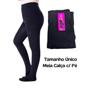 Imagem de Meia Calça Preta Com Pé Fio 40 Grossa Lycra Tamanho Extra GG Grande Ci