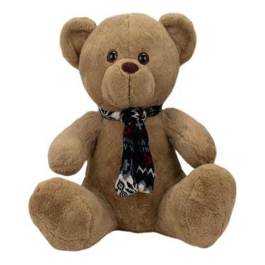Imagem de Urso Marrom Sentado Cachecol 77cm - Pelúcia - Foffy