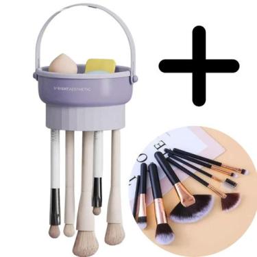 Imagem de Kit Organizador Suporte Silicone Tigela Mais 7 Pincel Maquiagem Dobrav