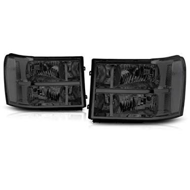 Imagem de PM PERFORMOTOR Carcaça fumada canto transparente par de faróis de substituição estilo OE compatível com 2007-2014 SIERRA, PMHL-GSIE-0713-OH-SC