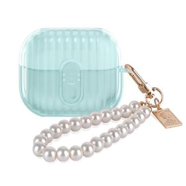 Imagem de CameCosy Capa transparente para Samsung Galaxy Buds 3/Galaxy Buds 3 Pro com design de clipe de trava segura, capa de TPU macio à prova de choque, com pulseira de pérola, chaveiro para mulheres e