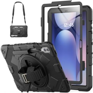 Imagem de HXCASEAC Capa para Samsung Galaxy Tab S10+ Plus / S9 Fe+ / S9+ 5G 12,4 polegadas protetora com protetor de tela/suporte S Pen / alça de mão com suporte giratório 360 - preta