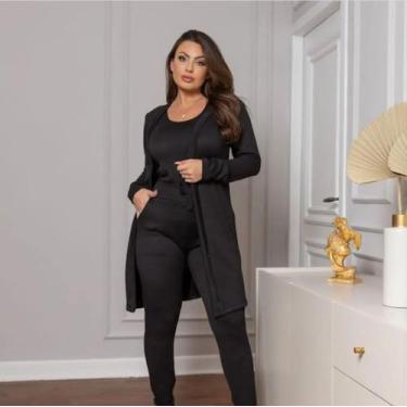 Imagem de Conjunto Feminino Cardigan 3 Peças Lanzinha Inverno - mk shop, Preto, 