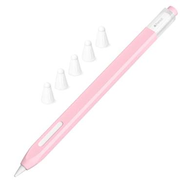 Imagem de JOOSKO Estojo de silicone clássico compatível com Apple Pencil 2ª geração, [com 5 capas de ponta de silicone de fibra de tecido], antiderrapante, suporta carregamento magnético sem fio (rosa)