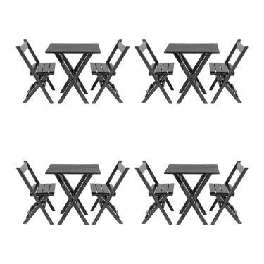 Imagem de Kit 4 Jogos De Mesa Aparador Bar Dobrável Com 2 Cadeiras Em Madeira Maciça - Preto