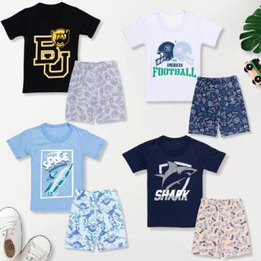 Imagem de 4 Conjunto Infantil Verão Com Shorts Moletinho Roupa De Calor Menino -