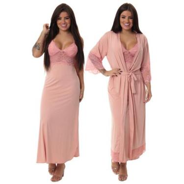 Imagem de Kit Robe Noiva Roupão Camisola Amamentação Longa Maternidade - ALTIE, 