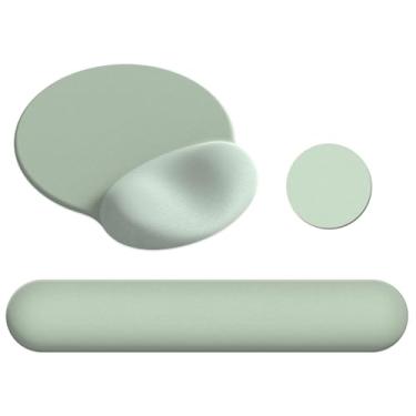 Imagem de AIMSA Mouse pad com suporte de descanso de pulso, conjunto de descanso de pulso de teclado, mousepad ergonômico de espuma de memória para teclado de computador, digitação fácil e alívio da dor, verde