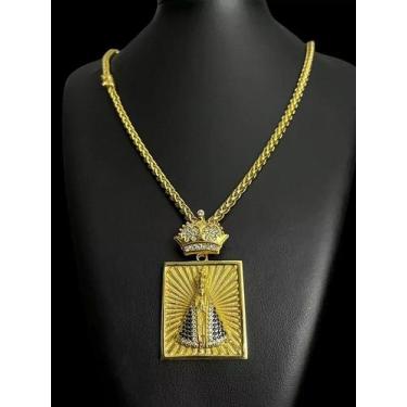 Imagem de Cordão peruano 8mm + pingente nossa senhora quadrada - banhada a ouro 