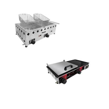 Imagem de Chapa Semi Industrial 30x60 com prensa + Fritadeira 2 cubas inox 5L - 