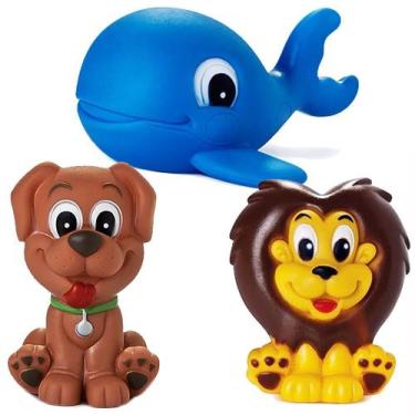 Imagem de Kit Com 3 Brinquedos De Vinil Para Bebê A Partir De 3 Meses - Baleia -