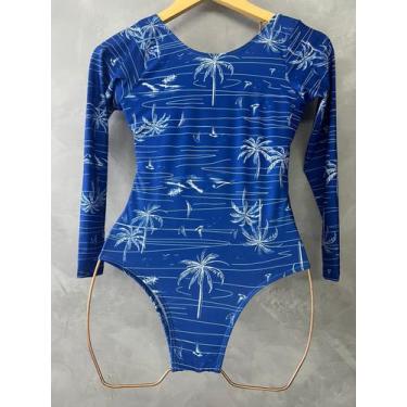 Imagem de Maiô Manga Longa Com Proteção Solar Uv50+/ Natação - WA modas, Azul, 1